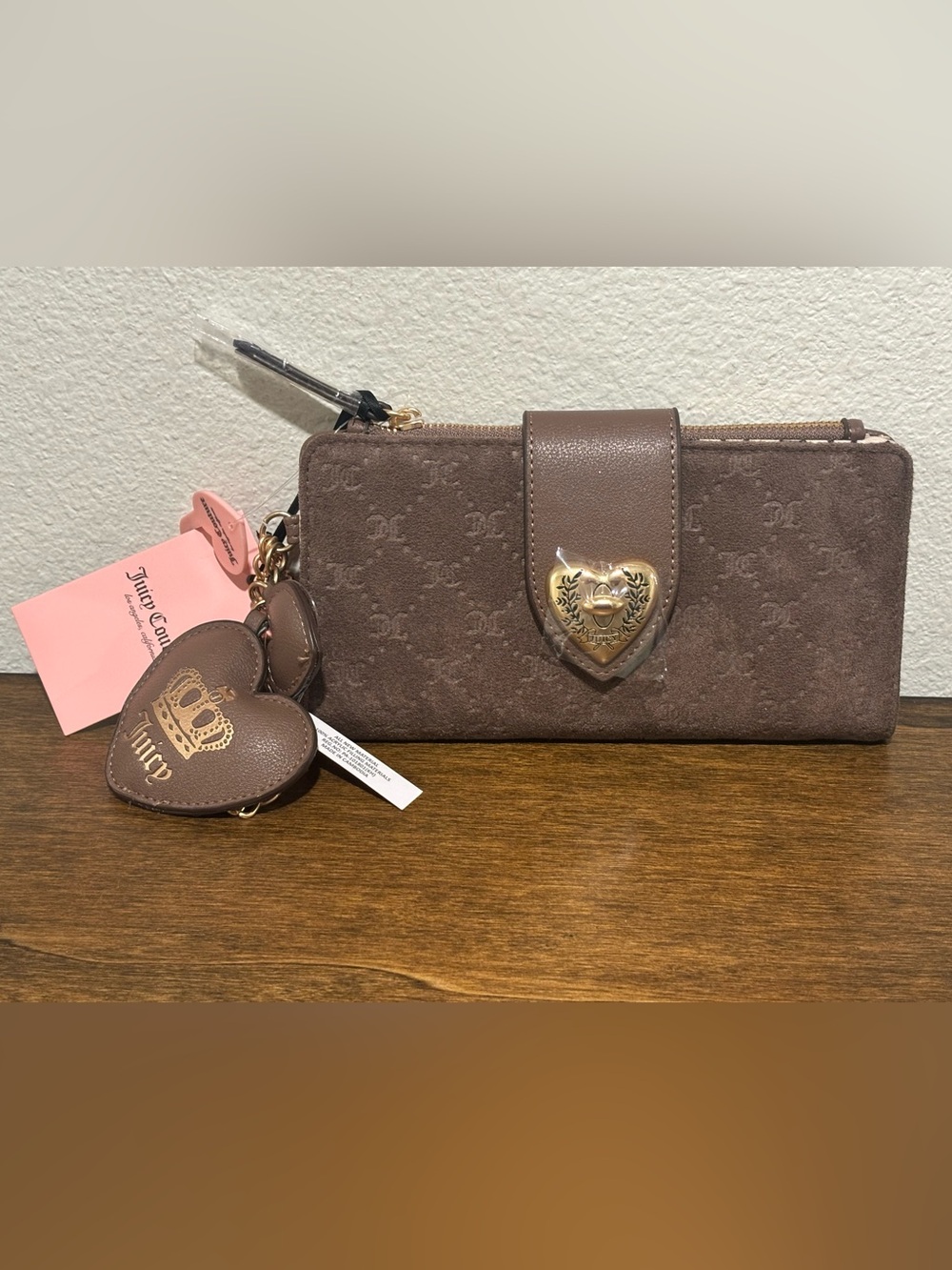 Juicy Couture Brown Heart-Emblem Wallet with Charm